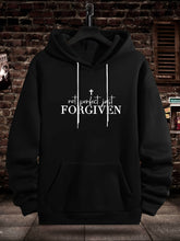 FORGIVEN Print Kangaroo Pocket Hoodie, Casual Long Sleeve Hoodies Sweatshirt, Men&