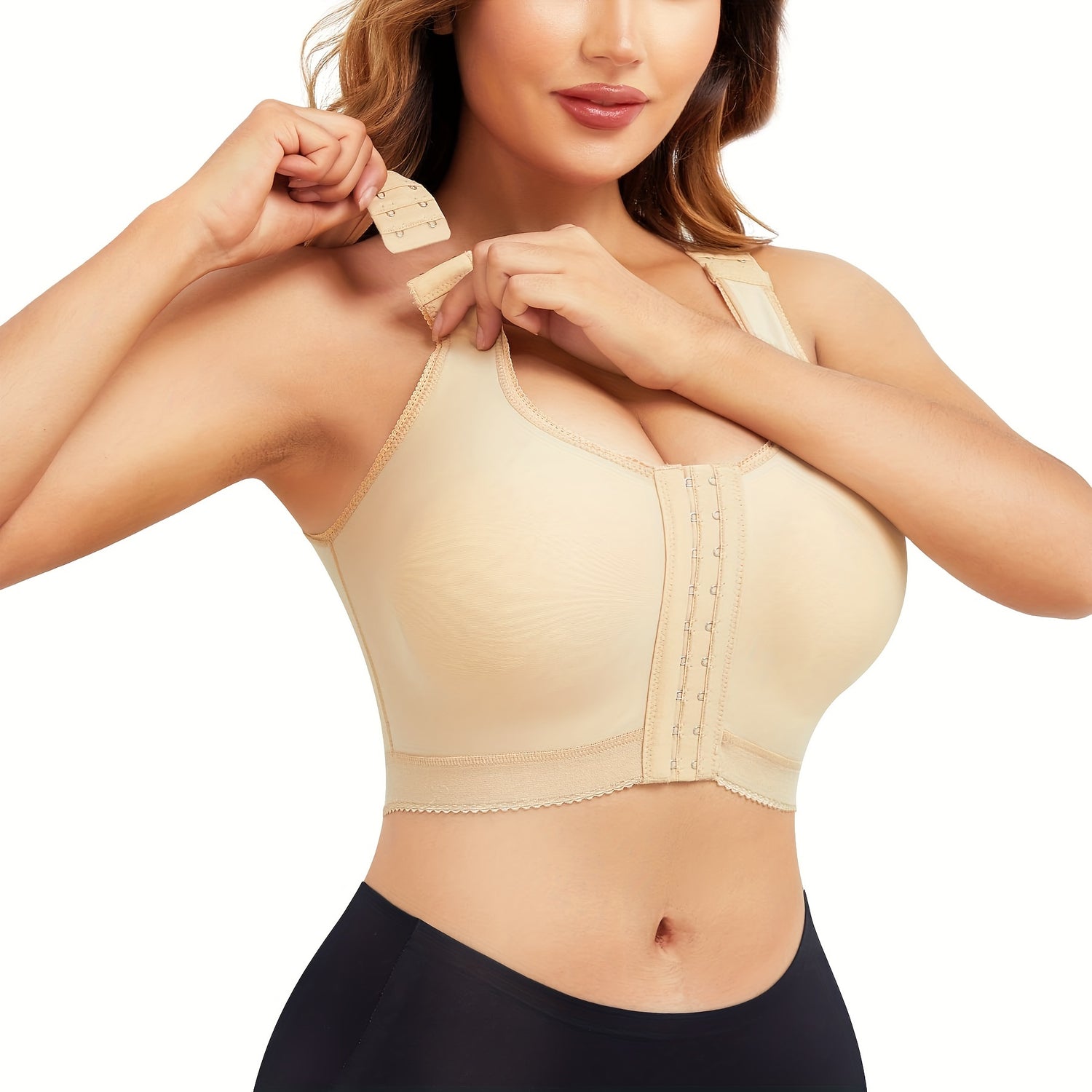 Front Buckle Wireless Bra, Adjustable Wide Strap Post-Surgical Support Bra, Women&