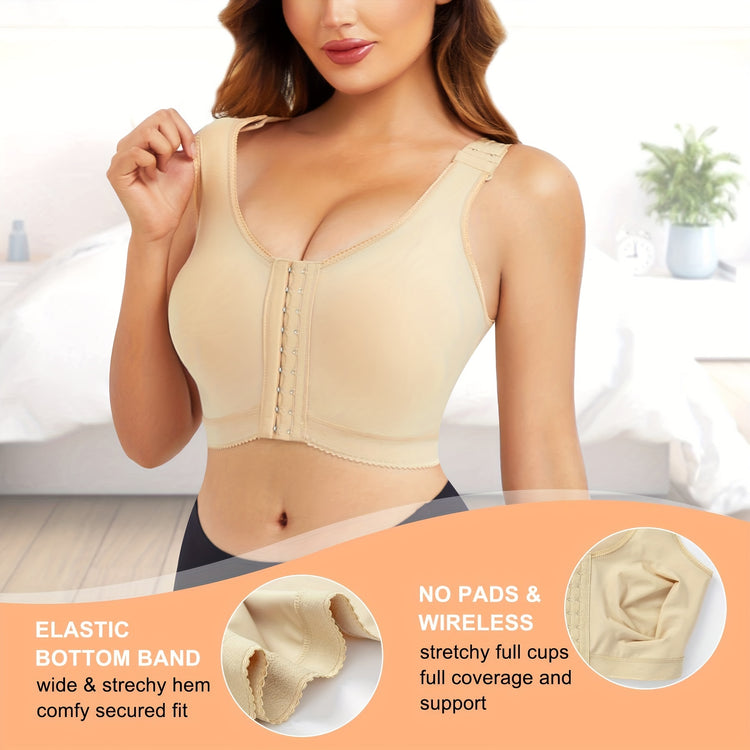 Front Buckle Wireless Bra, Adjustable Wide Strap Post-Surgical Support Bra, Women&