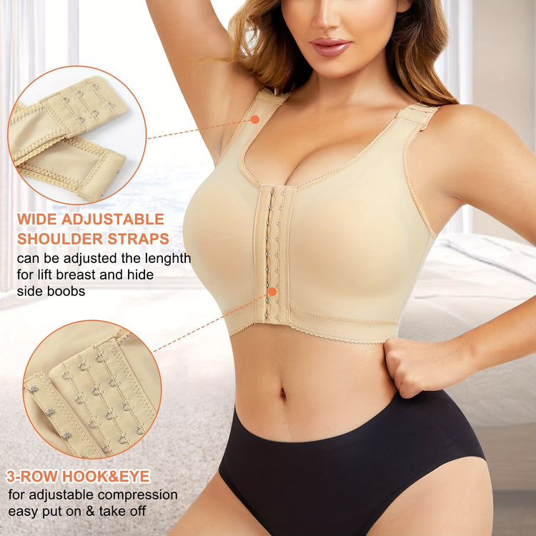 Front Buckle Wireless Bra, Adjustable Wide Strap Post-Surgical Support Bra, Women&