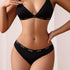 Letter Print Bra & Panties, Triangle Cups Plunge Bra & Seamless Panties Lingerie Set, Women&