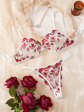 Romantic Floral Embroidered Lingerie Set - Seductive Hollow Out Unlined Bra & Ultra-Sheer Mesh Thong - Intimate Womens Sexy Underwear - Lena & Miles Exquisite Boutique LLC.