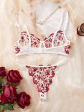 Romantic Floral Embroidered Lingerie Set - Seductive Hollow Out Unlined Bra & Ultra-Sheer Mesh Thong - Intimate Womens Sexy Underwear - Lena & Miles Exquisite Boutique LLC.