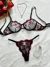 Romantic Floral Embroidered Lingerie Set - Seductive Hollow Out Unlined Bra & Ultra-Sheer Mesh Thong - Intimate Womens Sexy Underwear - Lena & Miles Exquisite Boutique LLC.