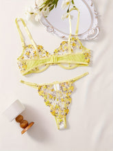 Romantic Floral Embroidered Lingerie Set - Seductive Hollow Out Unlined Bra & Ultra-Sheer Mesh Thong - Intimate Womens Sexy Underwear - Lena & Miles Exquisite Boutique LLC.