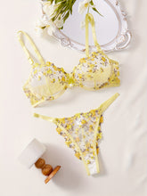 Romantic Floral Embroidered Lingerie Set - Seductive Hollow Out Unlined Bra & Ultra-Sheer Mesh Thong - Intimate Womens Sexy Underwear - Lena & Miles Exquisite Boutique LLC.