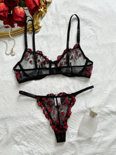 Romantic Floral Embroidered Lingerie Set - Seductive Hollow Out Unlined Bra & Ultra-Sheer Mesh Thong - Intimate Womens Sexy Underwear - Lena & Miles Exquisite Boutique LLC.