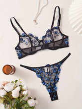 Romantic Floral Embroidered Lingerie Set - Seductive Hollow Out Unlined Bra & Ultra-Sheer Mesh Thong - Intimate Womens Sexy Underwear - Lena & Miles Exquisite Boutique LLC.
