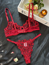 Romantic Floral Embroidered Lingerie Set - Seductive Hollow Out Unlined Bra & Ultra-Sheer Mesh Thong - Intimate Womens Sexy Underwear - Lena & Miles Exquisite Boutique LLC.