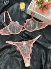 Romantic Floral Embroidered Lingerie Set - Seductive Hollow Out Unlined Bra & Ultra-Sheer Mesh Thong - Intimate Womens Sexy Underwear - Lena & Miles Exquisite Boutique LLC.