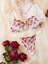 Romantic Floral Embroidered Lingerie Set - Seductive Hollow Out Unlined Bra & Ultra-Sheer Mesh Thong - Intimate Womens Sexy Underwear - Lena & Miles Exquisite Boutique LLC.
