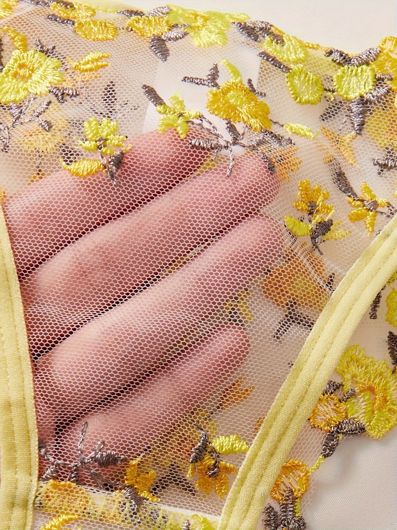 Romantic Floral Embroidered Lingerie Set - Seductive Hollow Out Unlined Bra & Ultra-Sheer Mesh Thong - Intimate Womens Sexy Underwear - Lena & Miles Exquisite Boutique LLC.