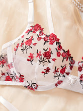 Romantic Floral Embroidered Lingerie Set - Seductive Hollow Out Unlined Bra & Ultra-Sheer Mesh Thong - Intimate Womens Sexy Underwear - Lena & Miles Exquisite Boutique LLC.