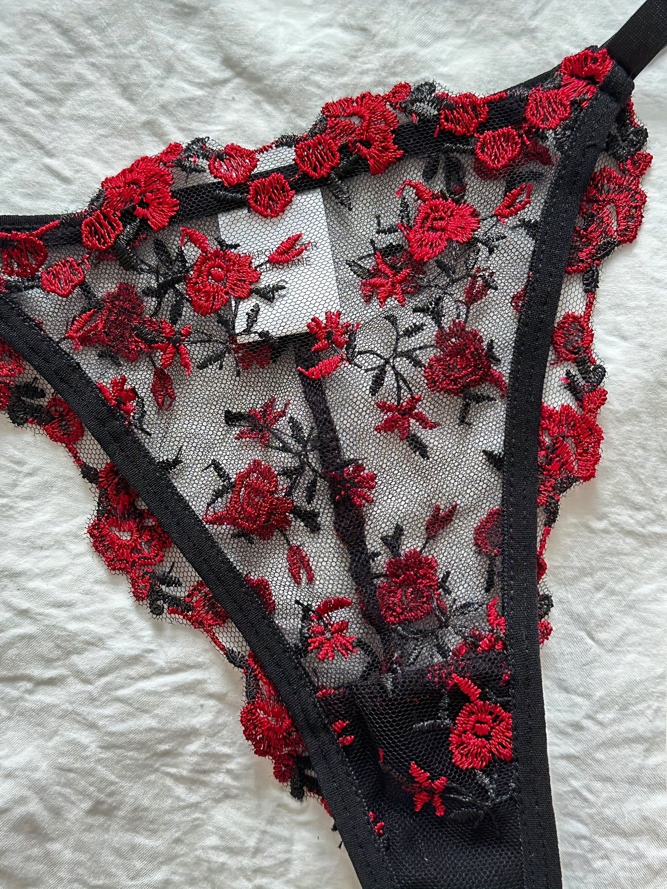 Romantic Floral Embroidered Lingerie Set - Seductive Hollow Out Unlined Bra & Ultra-Sheer Mesh Thong - Intimate Womens Sexy Underwear - Lena & Miles Exquisite Boutique LLC.