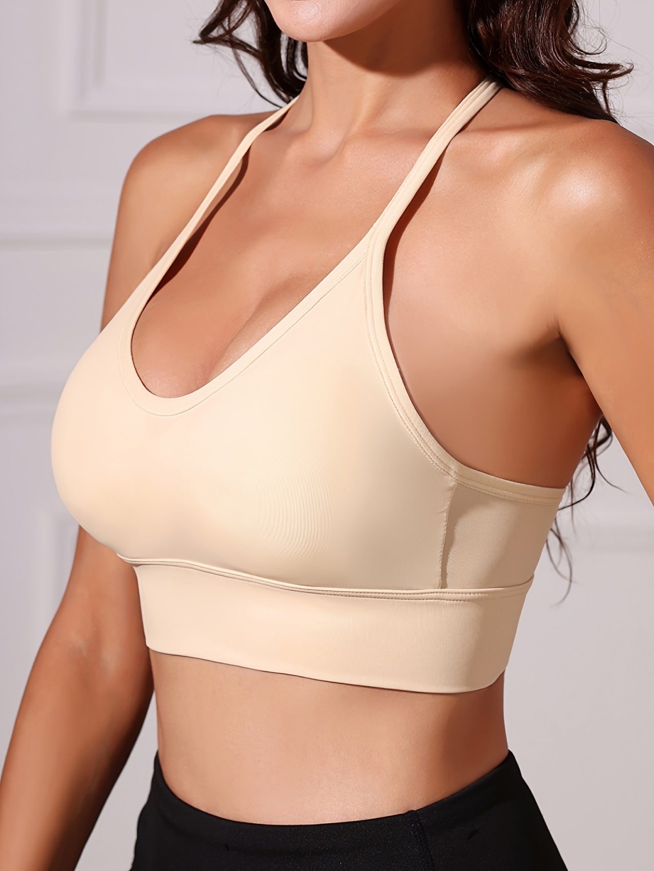Seamless Halter Sports Bra, Comfy Yoga Fitness Adjustable Bra, Women&
