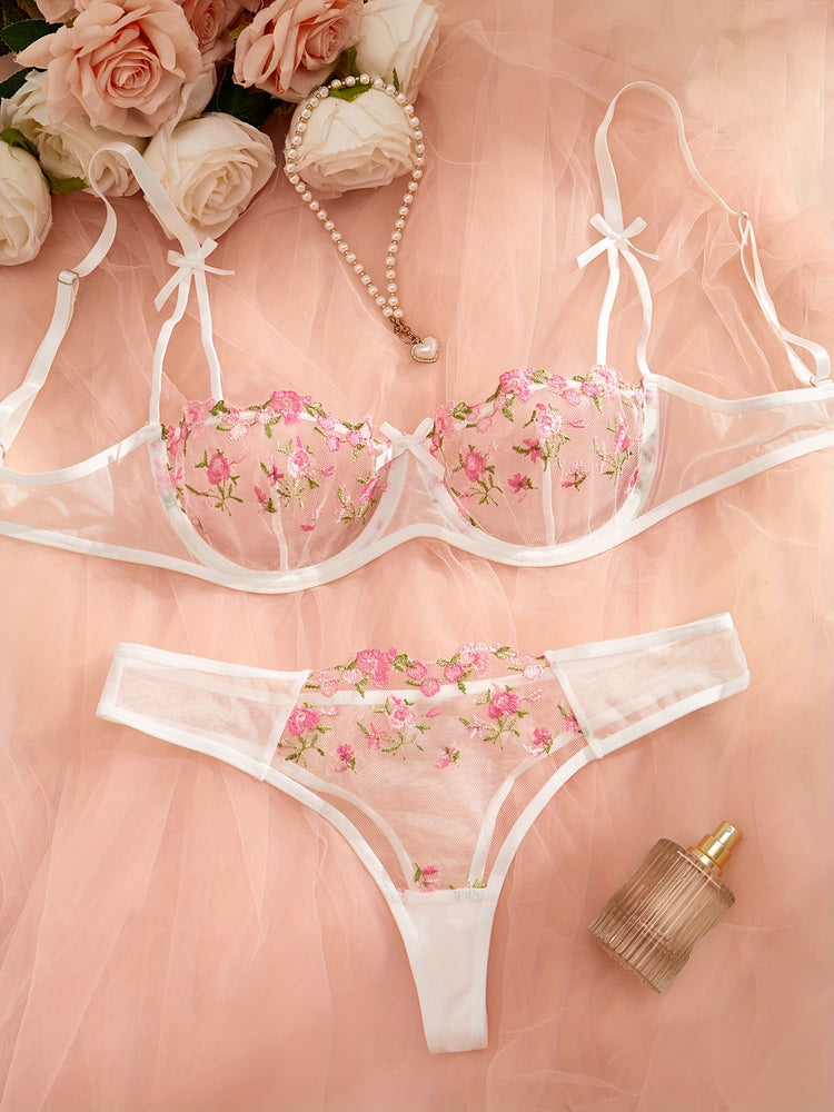 Sexy Floral Embroidery Lingerie Set - Women&