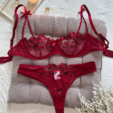 Sexy Floral Embroidery Lingerie Set - Women&