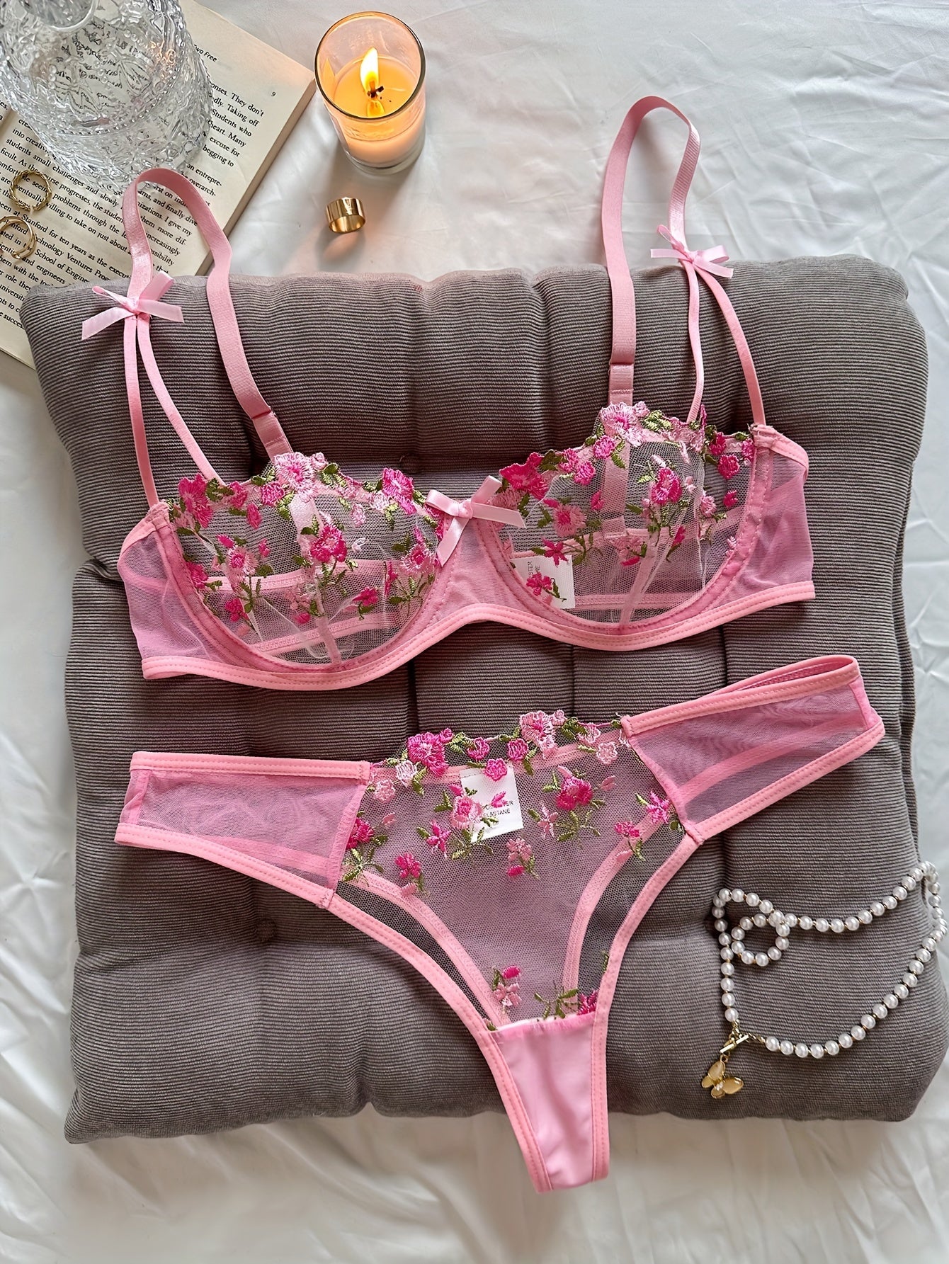 Sexy Floral Embroidery Lingerie Set - Women&