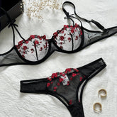 Sexy Floral Embroidery Lingerie Set - Women&