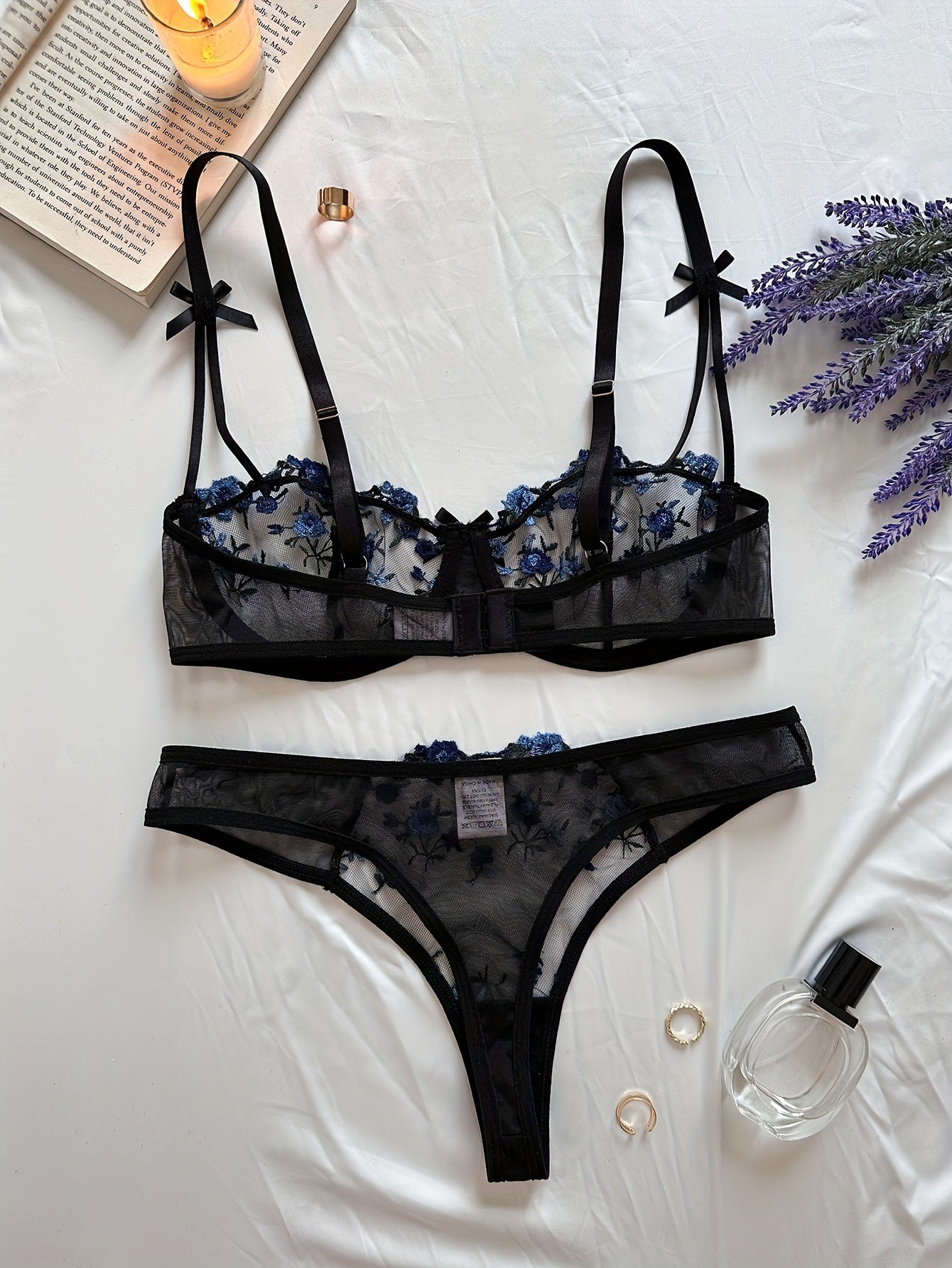 Sexy Floral Embroidery Lingerie Set - Women&