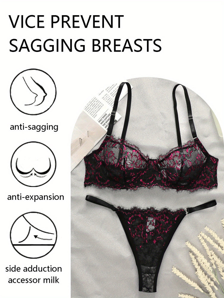 Sexy Floral Lace Lingerie Set with Ultra-Thin Unlined Bra and Mesh Panties for Women - Comfortable and Breathable Underwear - Lena & Miles Exquisite Boutique LLC.