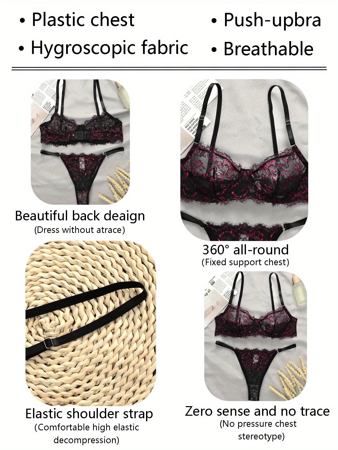 Sexy Floral Lace Lingerie Set with Ultra-Thin Unlined Bra and Mesh Panties for Women - Comfortable and Breathable Underwear - Lena & Miles Exquisite Boutique LLC.