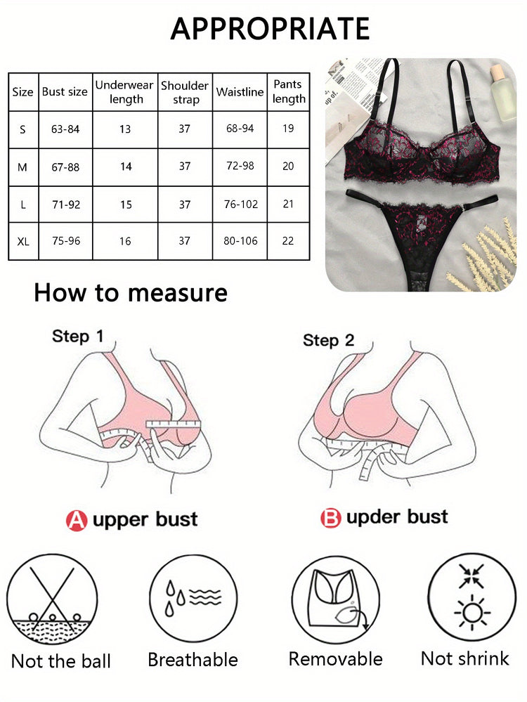Sexy Floral Lace Lingerie Set with Ultra-Thin Unlined Bra and Mesh Panties for Women - Comfortable and Breathable Underwear - Lena & Miles Exquisite Boutique LLC.