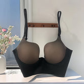 Simple Solid Scoop Bra, Comfy & Breathable Push Up Bra, Women&