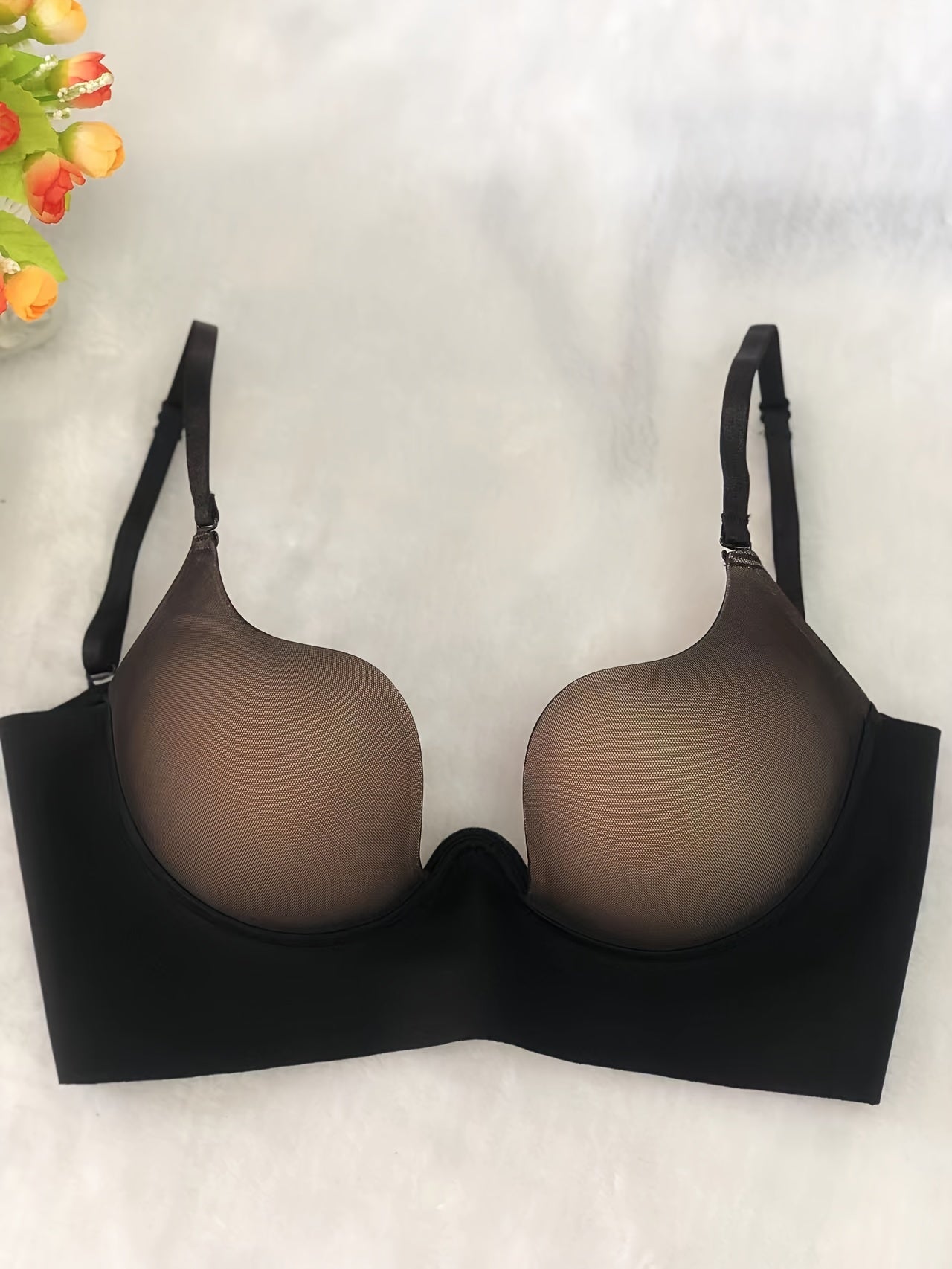 Simple Solid Scoop Bra, Comfy & Breathable Push Up Bra, Women&