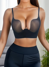 Simple Solid Scoop Bra, Comfy & Breathable Push Up Bra, Women&