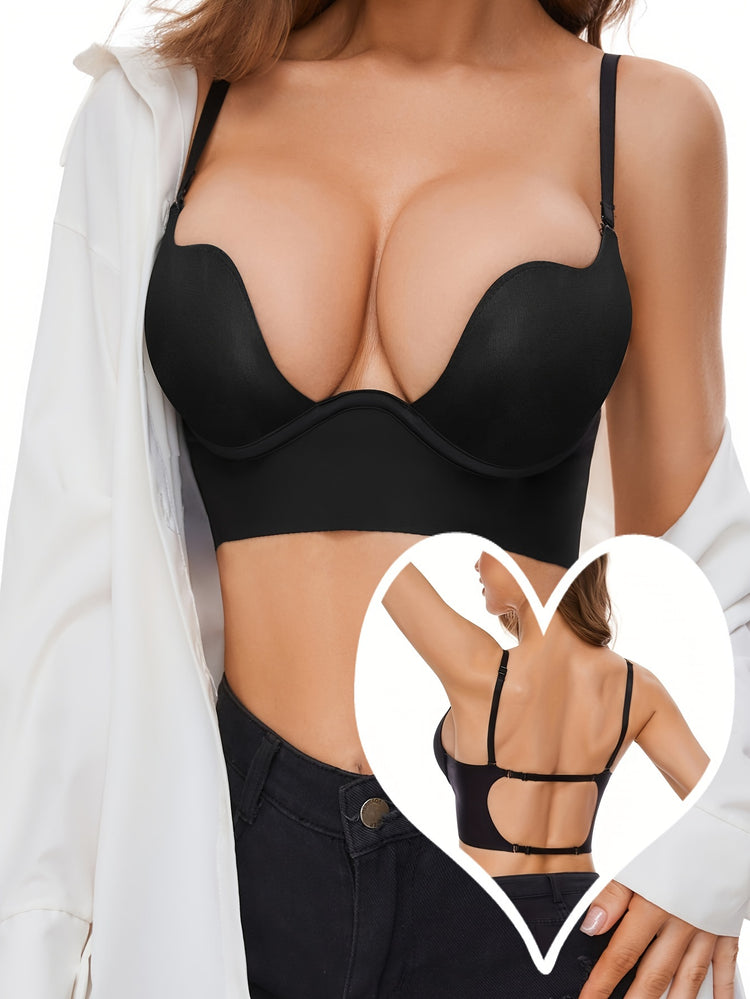 Simple Solid Scoop Bra, Comfy & Breathable Push Up Bra, Women&