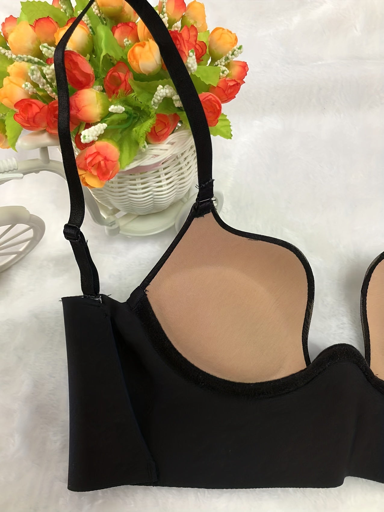 Simple Solid Scoop Bra, Comfy & Breathable Push Up Bra, Women&