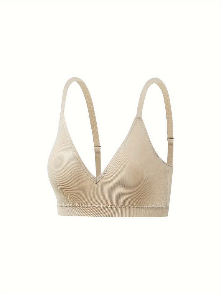 Simple Solid Wireless Bra, Comfy & Breathable Stretch Intimates Bra, Women&