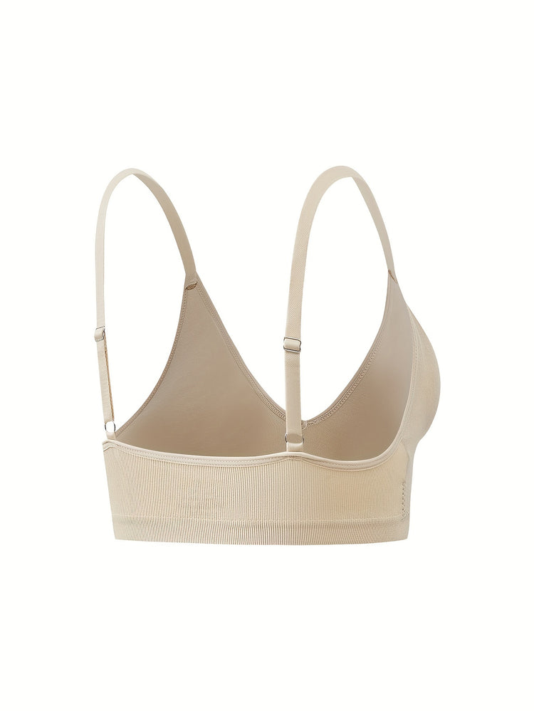 Simple Solid Wireless Bra, Comfy & Breathable Stretch Intimates Bra, Women&