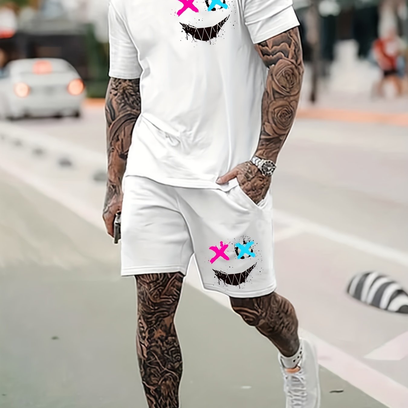 Smile Pattern 2Pcs Outfits For Men, Casual - Lena & Miles Exquisite Boutique LLC.