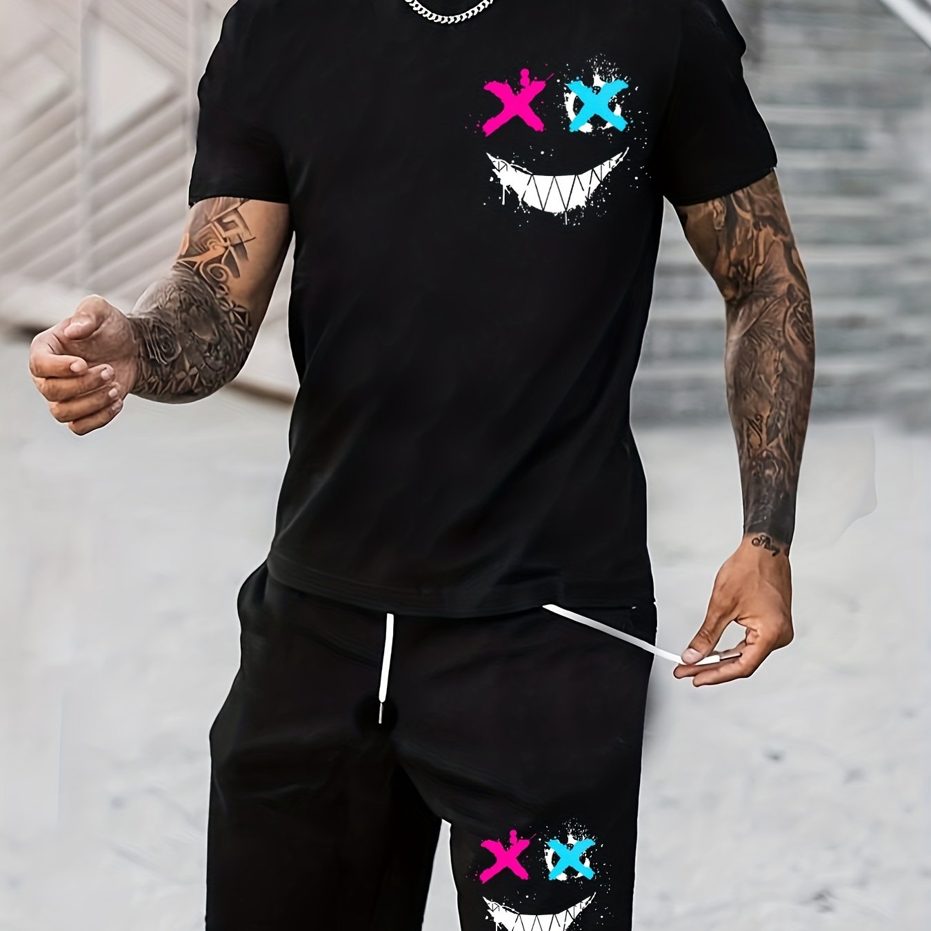 Smile Pattern 2Pcs Outfits For Men, Casual - Lena & Miles Exquisite Boutique LLC.