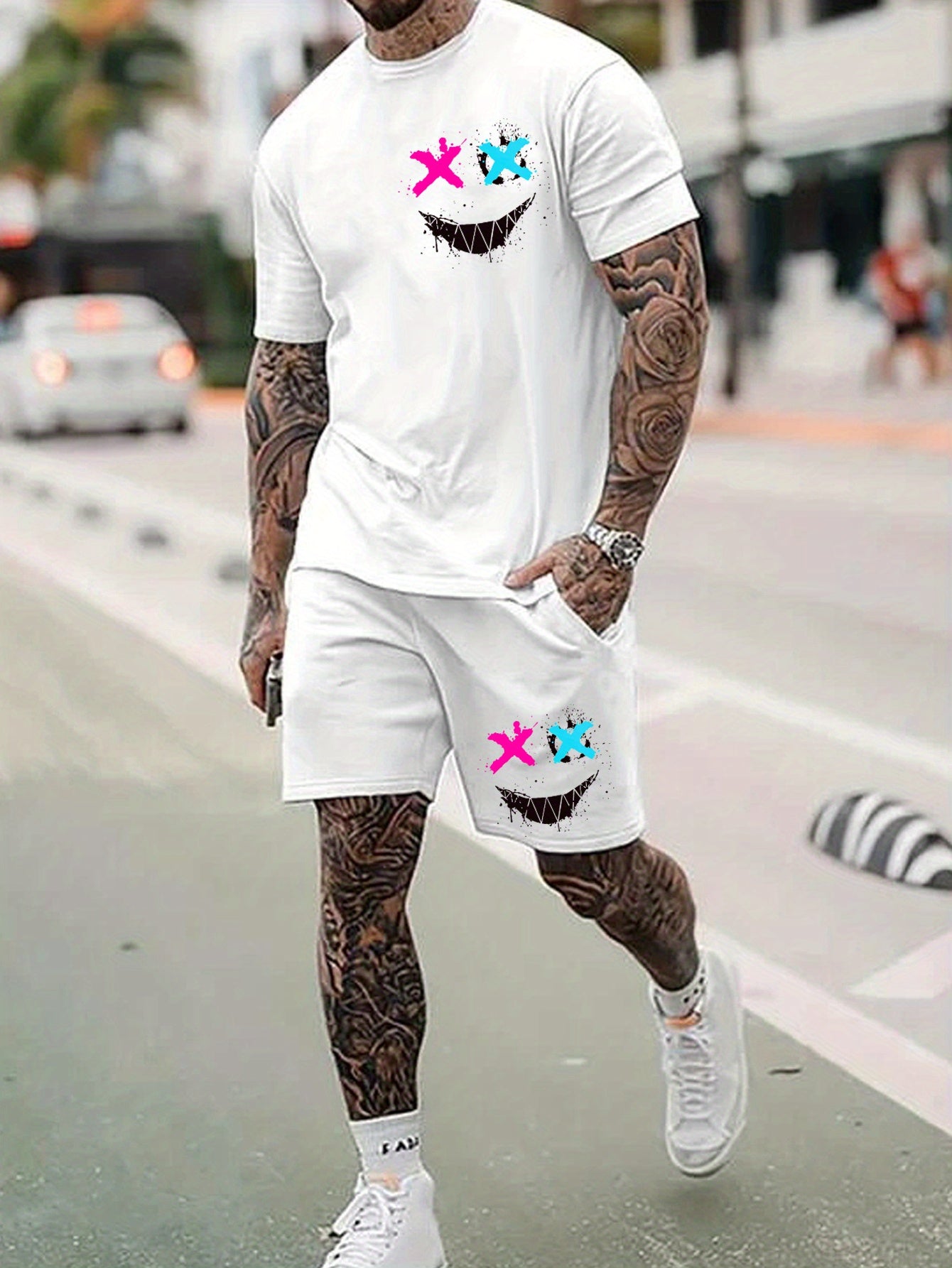 Smile Pattern 2Pcs Outfits For Men, Casual - Lena & Miles Exquisite Boutique LLC.