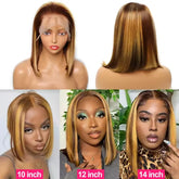 200% 16 Inch Highlight Short Bob Wigs 13X6 Straight Hd Lace Front Ombre Brown Frontal Glueless Bob Wig Human Hair Ready to Wear - Lena & Miles Exquisite Boutique LLC.