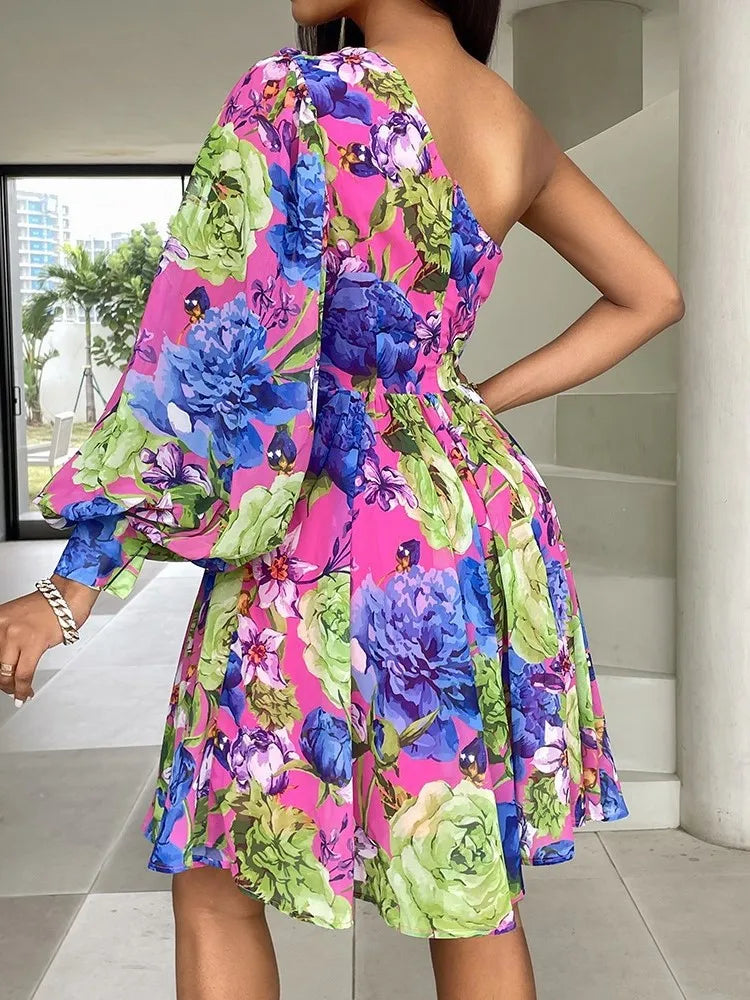 New Boho Print Women Dress Spring Fashion Sexy Off Shoulder Office Elegnat Casual Dresses Female Sweet Party Dress Robe Femme - Lena & Miles Exquisite Boutique LLC.