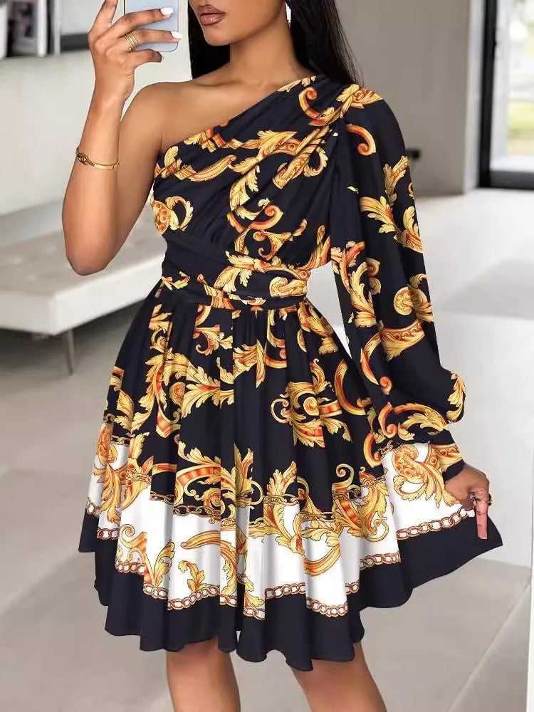 New Boho Print Women Dress Spring Fashion Sexy Off Shoulder Office Elegnat Casual Dresses Female Sweet Party Dress Robe Femme - Lena & Miles Exquisite Boutique LLC.