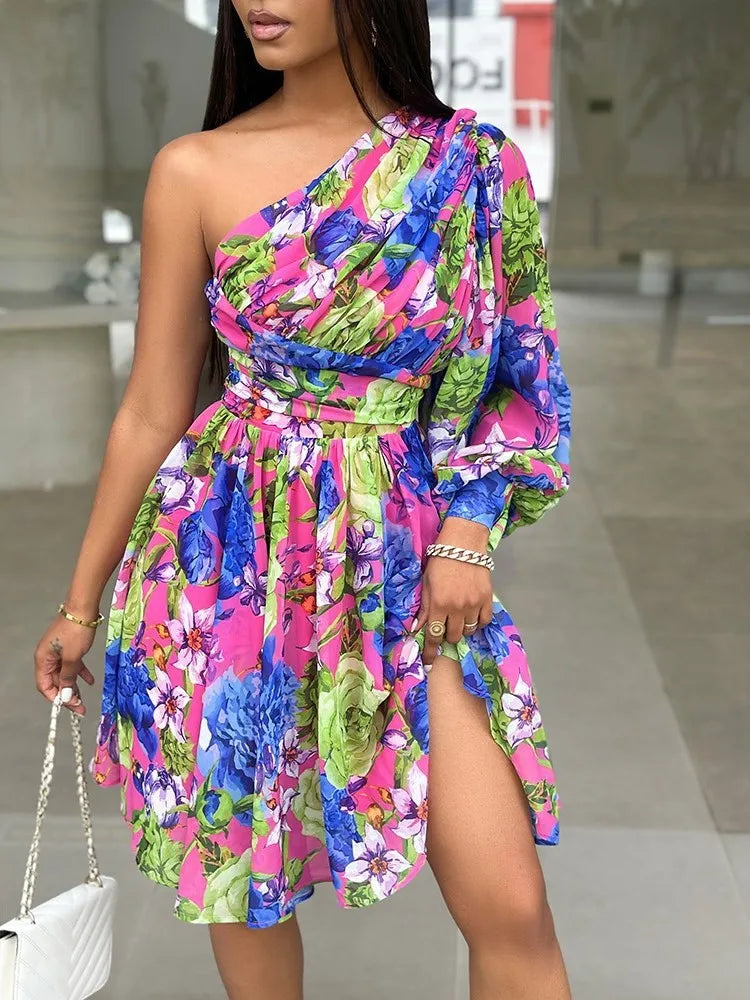 New Boho Print Women Dress Spring Fashion Sexy Off Shoulder Office Elegnat Casual Dresses Female Sweet Party Dress Robe Femme - Lena & Miles Exquisite Boutique LLC.