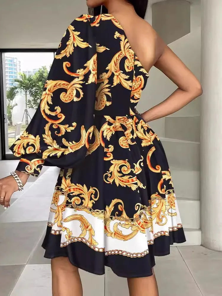 New Boho Print Women Dress Spring Fashion Sexy Off Shoulder Office Elegnat Casual Dresses Female Sweet Party Dress Robe Femme - Lena & Miles Exquisite Boutique LLC.