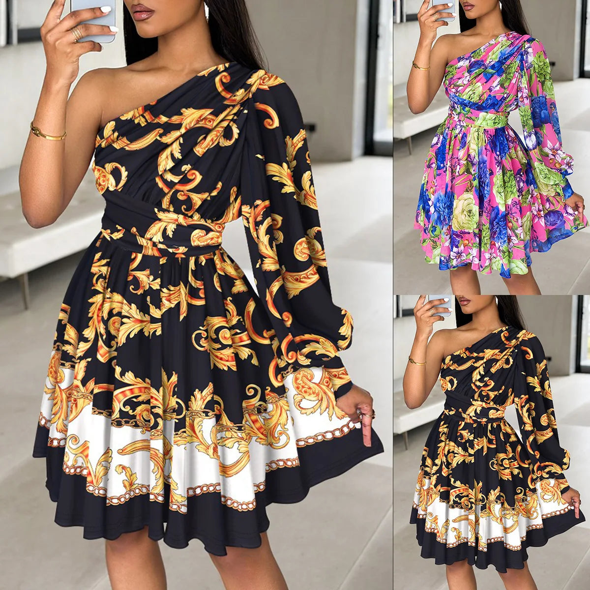 New Boho Print Women Dress Spring Fashion Sexy Off Shoulder Office Elegnat Casual Dresses Female Sweet Party Dress Robe Femme - Lena & Miles Exquisite Boutique LLC.