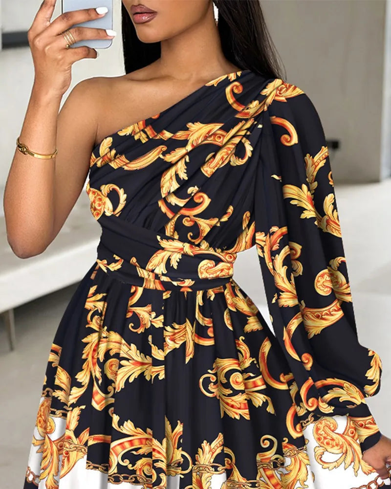 New Boho Print Women Dress Spring Fashion Sexy Off Shoulder Office Elegnat Casual Dresses Female Sweet Party Dress Robe Femme - Lena & Miles Exquisite Boutique LLC.