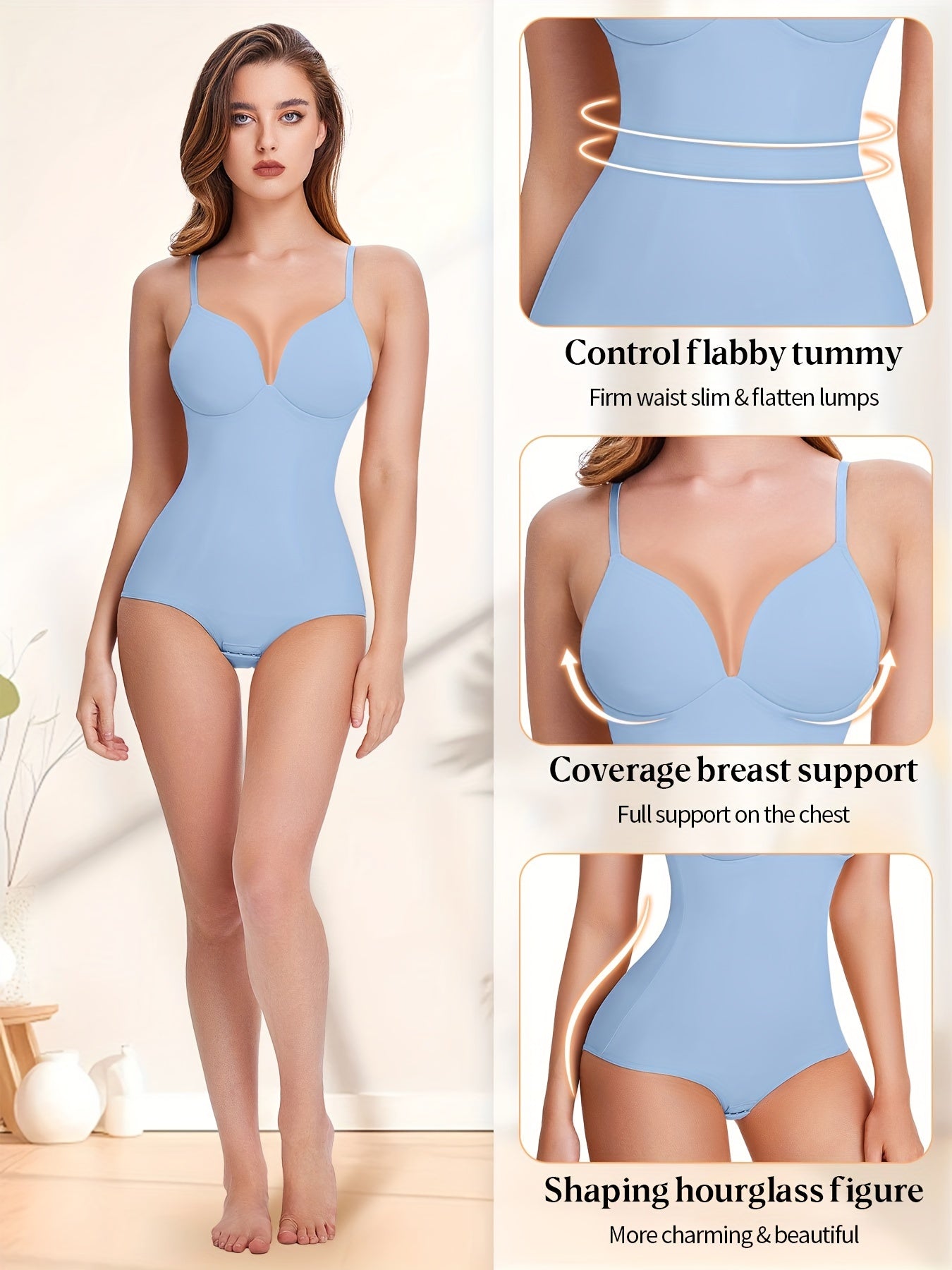 Shapewear Bodysuit Tummy Control Women Slimming Body Shaper Deep V-Neck Body Suits with Built in Bra - Lena & Miles Exquisite Boutique LLC.