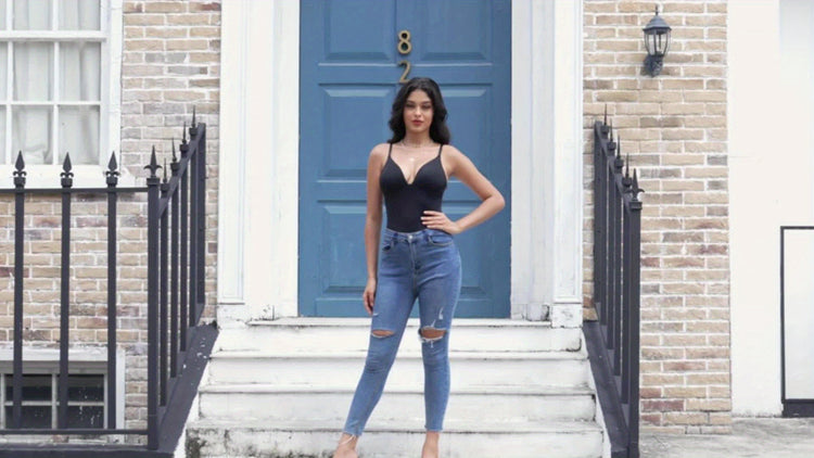 Shapewear Bodysuit Tummy Control Women Slimming Body Shaper Deep V-Neck Body Suits with Built in Bra - Lena & Miles Exquisite Boutique LLC.