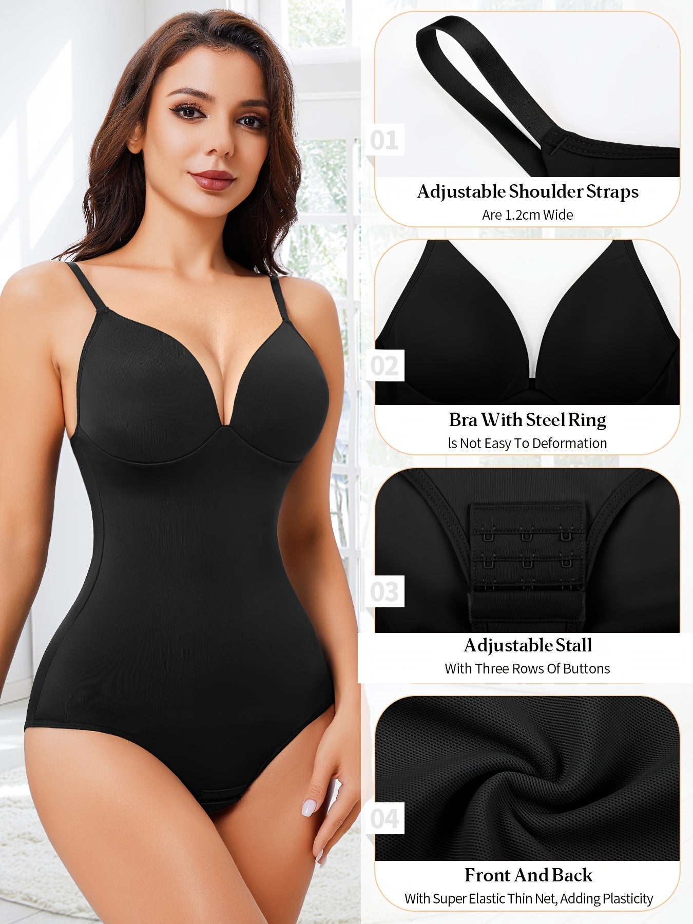 Shapewear Bodysuit Tummy Control Women Slimming Body Shaper Deep V-Neck Body Suits with Built in Bra - Lena & Miles Exquisite Boutique LLC.