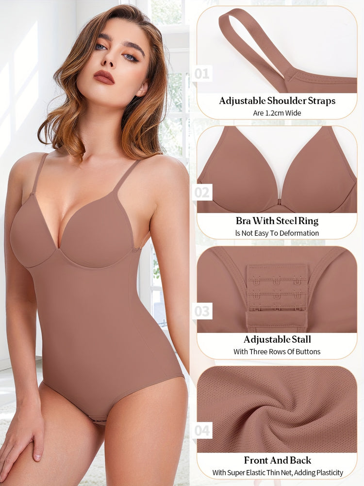 Shapewear Bodysuit Tummy Control Women Slimming Body Shaper Deep V-Neck Body Suits with Built in Bra - Lena & Miles Exquisite Boutique LLC.