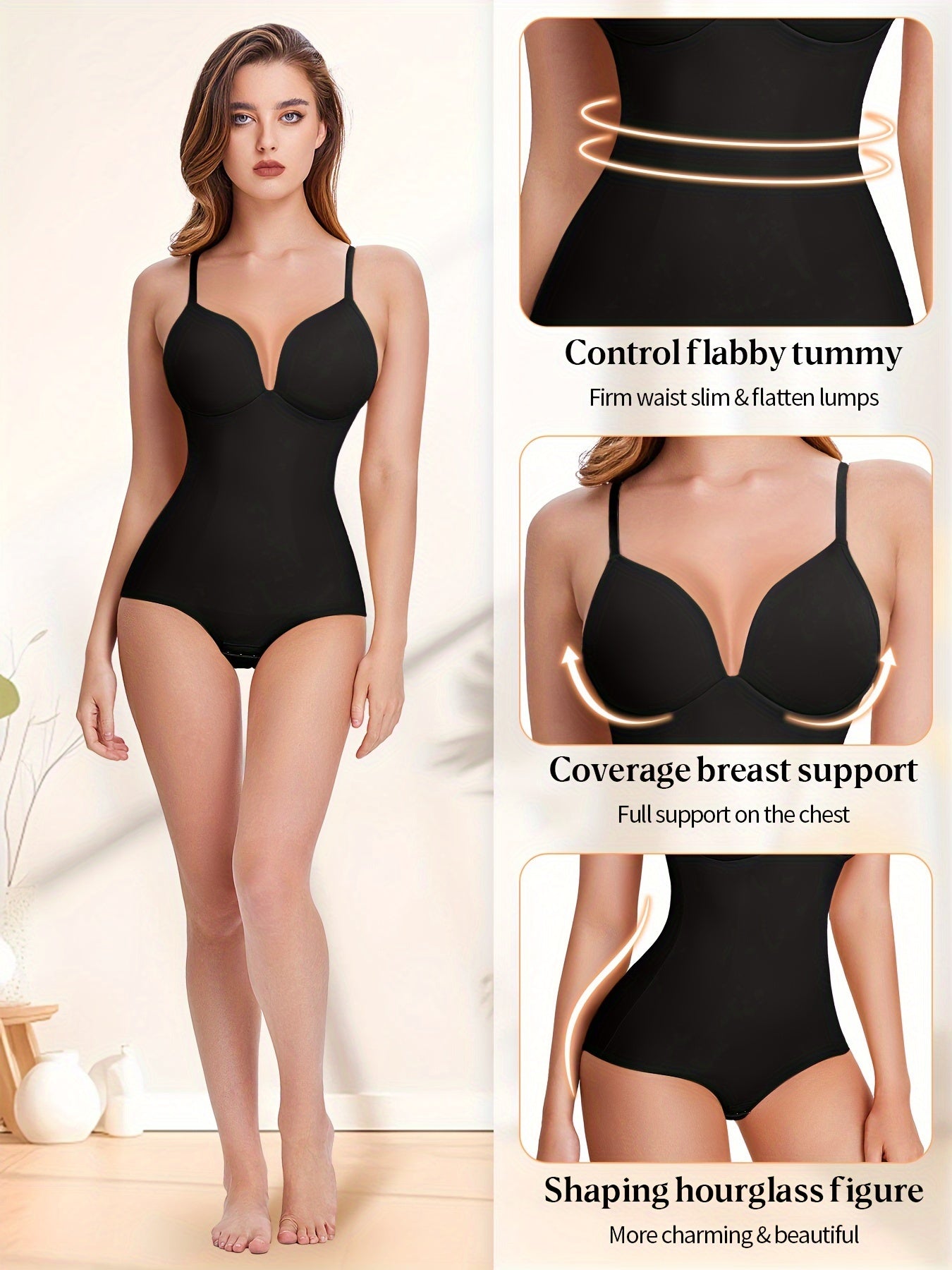 Shapewear Bodysuit Tummy Control Women Slimming Body Shaper Deep V-Neck Body Suits with Built in Bra - Lena & Miles Exquisite Boutique LLC.