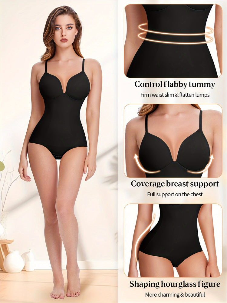 Shapewear Bodysuit Tummy Control Women Slimming Body Shaper Deep V-Neck Body Suits with Built in Bra - Lena & Miles Exquisite Boutique LLC.
